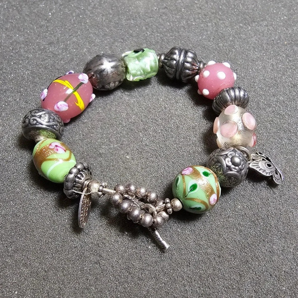lilly pulitzer Sterling 925 Murano Glass Beaded Charm Toggle Clasp Bracelet 8" - Picture 1 of 6